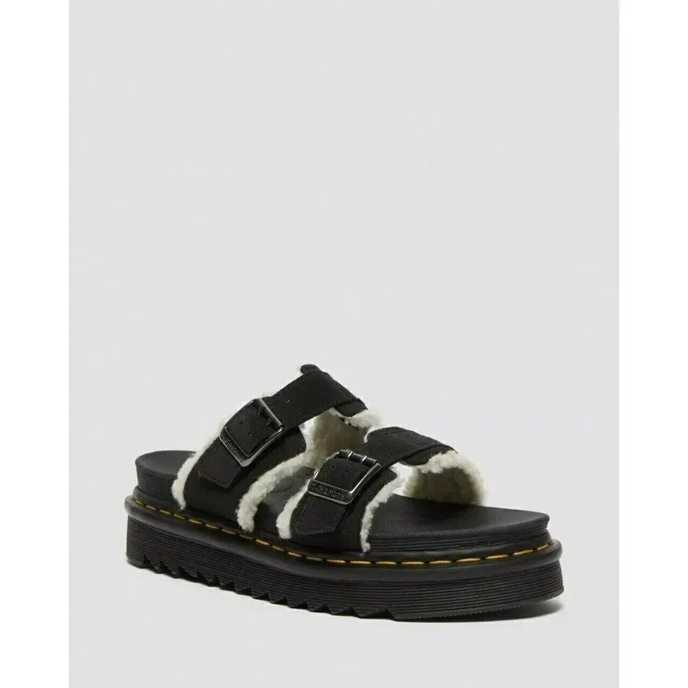 Dr. Marten Voss II Sandals UNISEX SZ.13 Black Suede Shearling Platform Slide 13.
